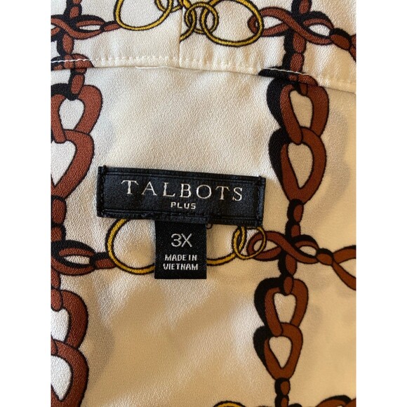 Talbots Blouse Chain Link Cream  Sz 3X Button Down  Top Tie@ Neck Cuffed Sleeve - Picture 9 of 12